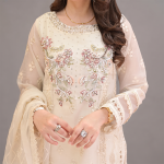 Ivory Embroidered Chiffon Kurti Set