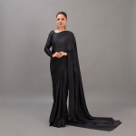 Midnight Black Satin Saree
