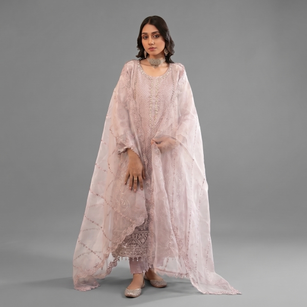 Premium Textured Blend & Organza 3-piece festive