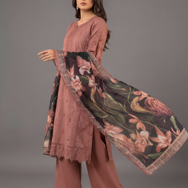 Brown Embroidered Three-Piece Suit