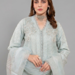 Aqua Minimalist Embroidered Co-ord Set