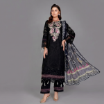 Black Floral Embroidered Lawn Coordinate Set