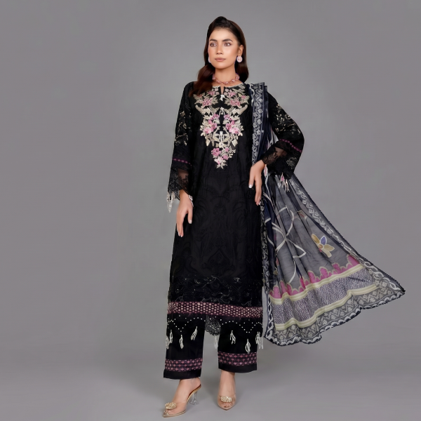 Black Floral Embroidered Lawn Coordinate Set