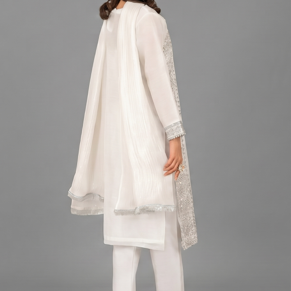 Pure White Embellished Kurta with Matching Trousers
