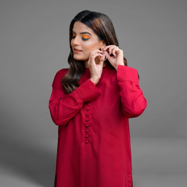 Women's Solid Red Traditional Kurta and Trouser Set