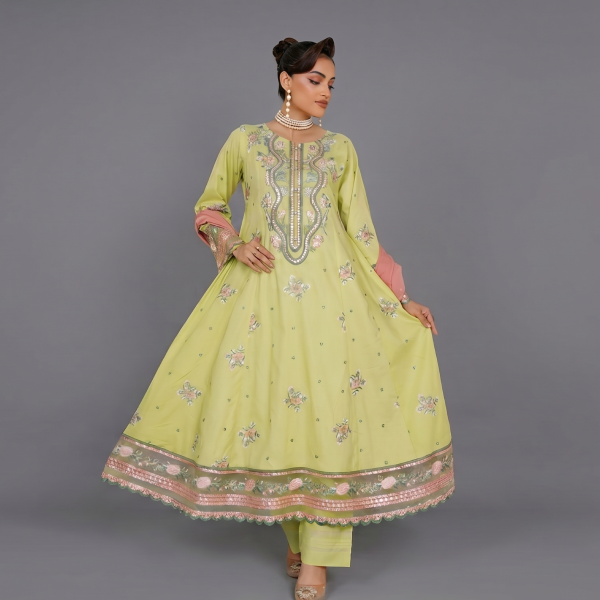 Lime Green Floral Embroidered Coordinate Set