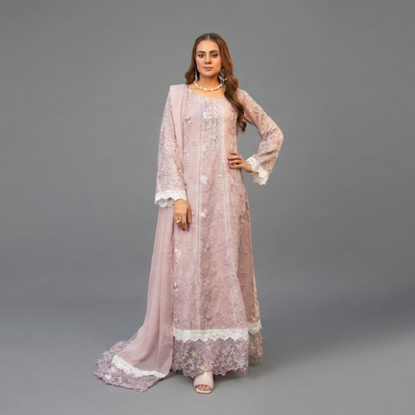 Mauve Embroidered A-Line Ensemble