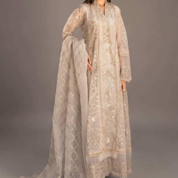 Luxe Embroidered Anarkali with Organza Dupatta