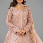 Blush Pink Embellished A-Line Kurta with Matching Dupatta