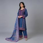 Navy Blue Geometric Embroidered Coordinate Set