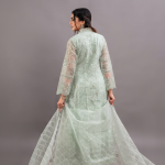 Mint Elegance Embroidered Anarkali with Organza Dupatta