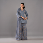 Slate Grey Floral Printed Palazzo Suit