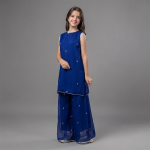 Royal Sapphire Embellished Girls' Kurta & Palazzo