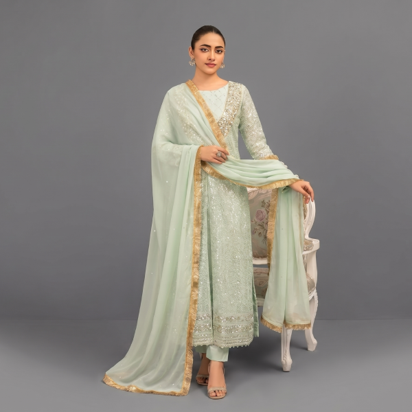 Manahil Shimmering Sea Green 3-Piece Festive Sequin Suit