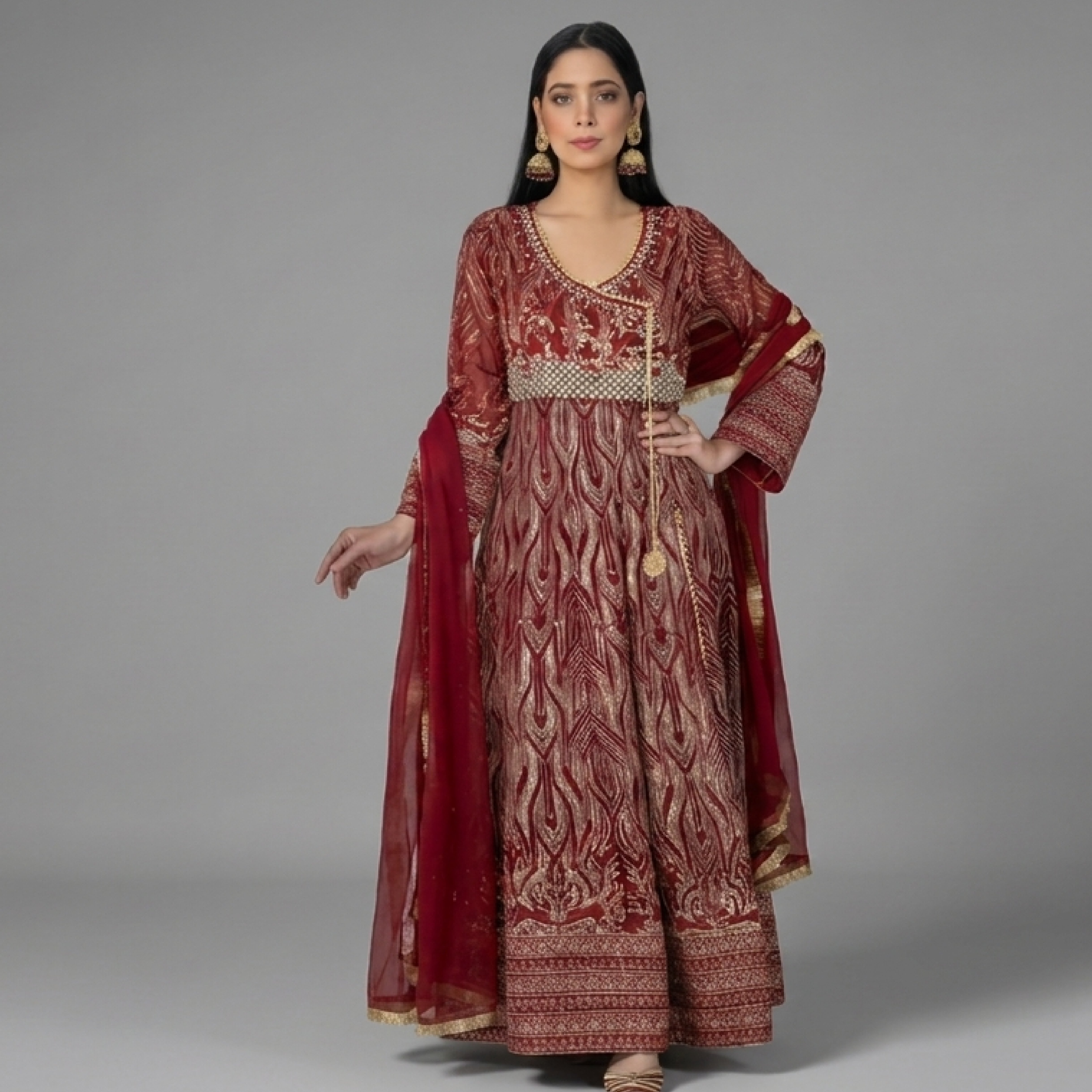 Embellished Maroon Angrakha Set