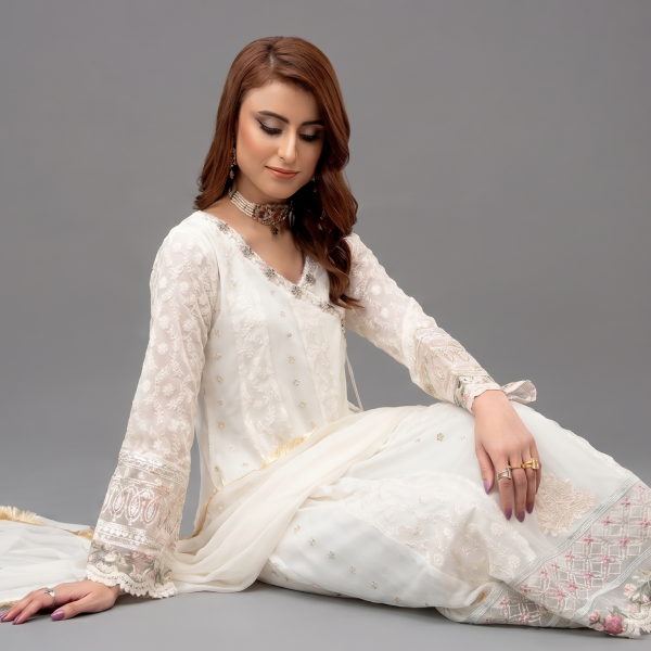 Embroidered Ivory Angrakha Set