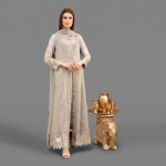 Manahil Embroidered Antique Silver 3-Piece Festive Organza Gown Set
