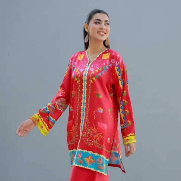 Festive Crimson Red Digital Print Co-Ord Set