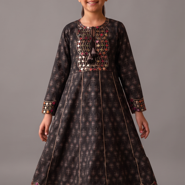 Midnight Mosaic Embroidered Kids Frock Set