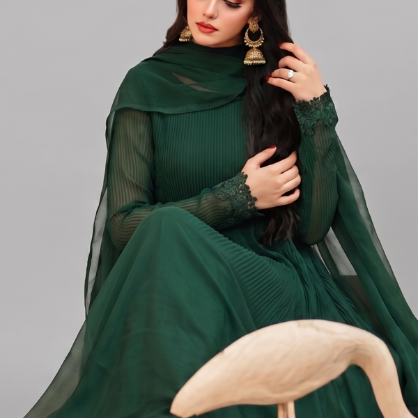 Emerald Green Minimalist Chiffon Co-ord Set