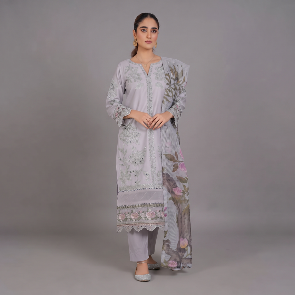 Misty Lilac Floral Embroidered 3-Piece Suit