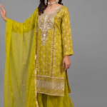 Lime Green Minimalist Embroidered Gharara Set