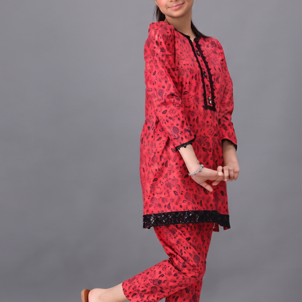 Crimson Charm Printed Co-Ord Set for Girls