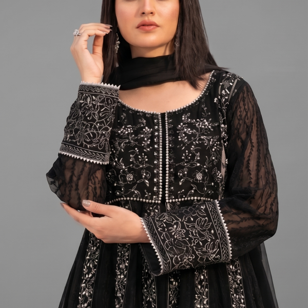 Black Minimalist Embroidered Net Co-ord Set