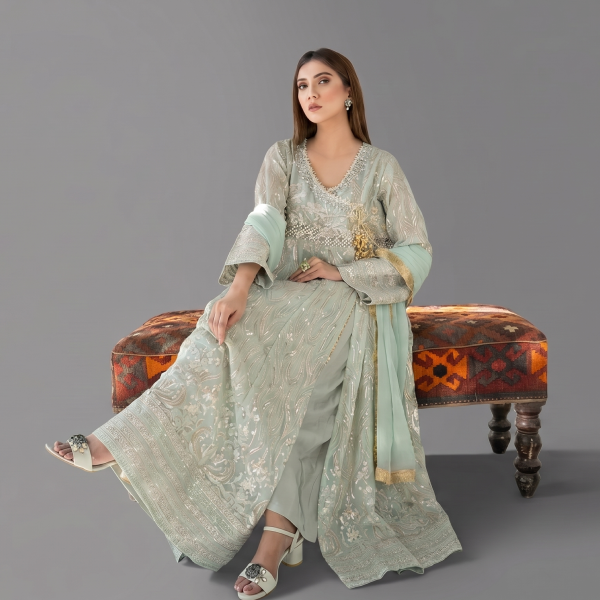 Mint Embroidered Angrakha Set