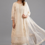 Off-White Textured Embellished Kurta with Matching Palazzo Pants
