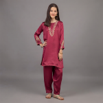 Maroon Elegance Embroidered Girls' Kurta & Shalwar