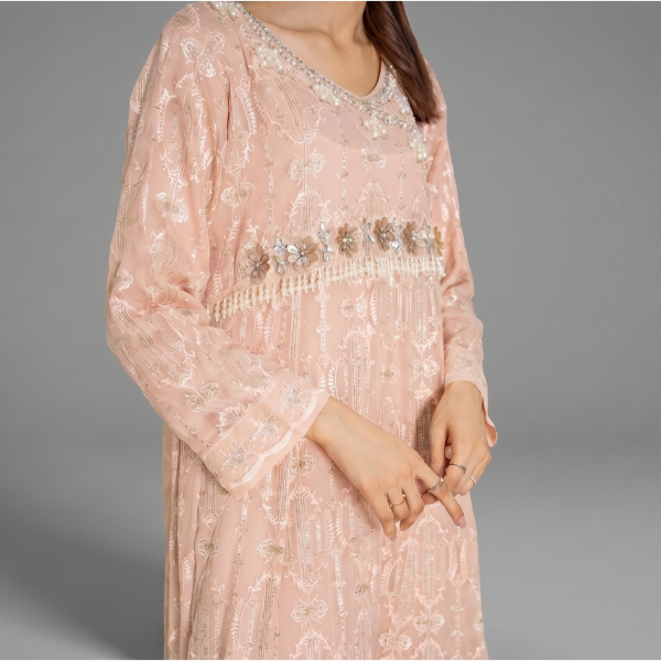 Elegant Peach Embroidered Anarkali Ensemble