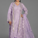 Lavender Minimalist Embroidered Co-ord Set with Embellished Long Shirt