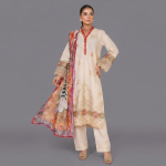Beige Floral Embroidered Lawn Coordinate Set