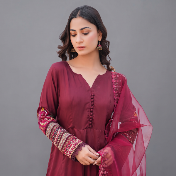 Burgundy Royale Embroidered Maxi Suit Set