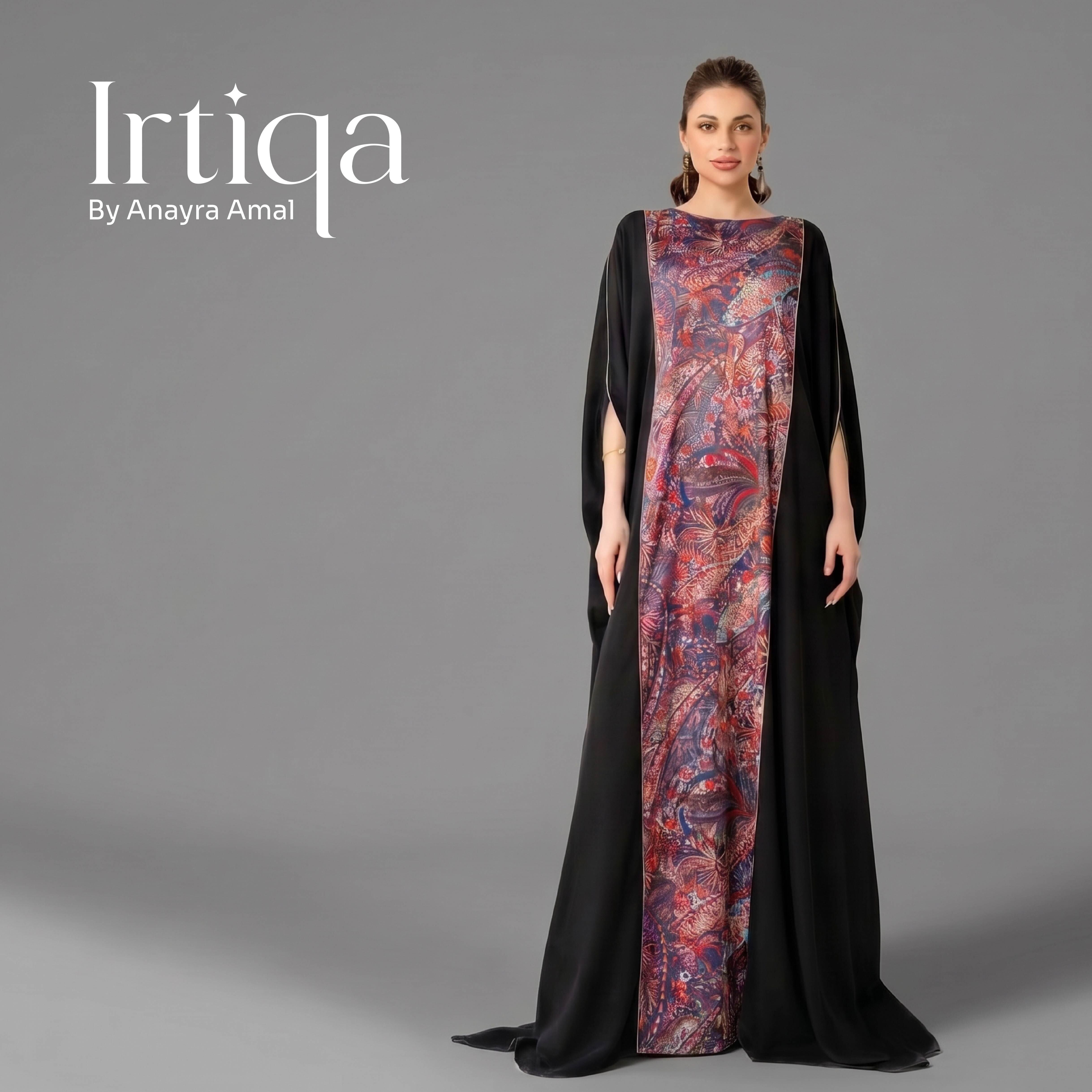 Midnight Tapestry: Printed Panel Kaftan Abaya