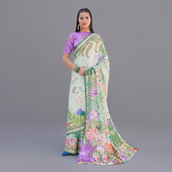 Botanical Meadow Silk Saree Set