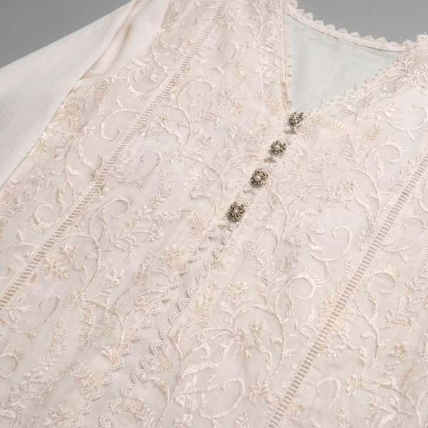 Manahil Embroidered Off-White 3-Piece Chikankari Festive Suit