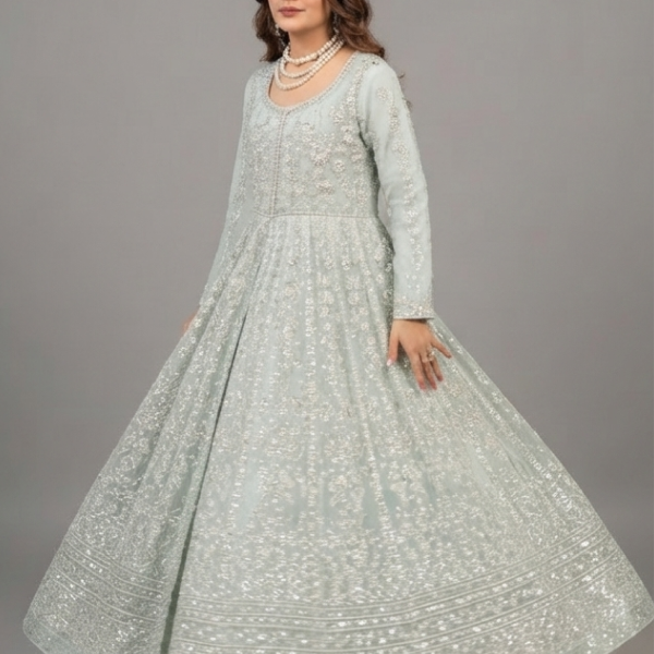 Celestial Mint Hand-Embellished Maxi Gown