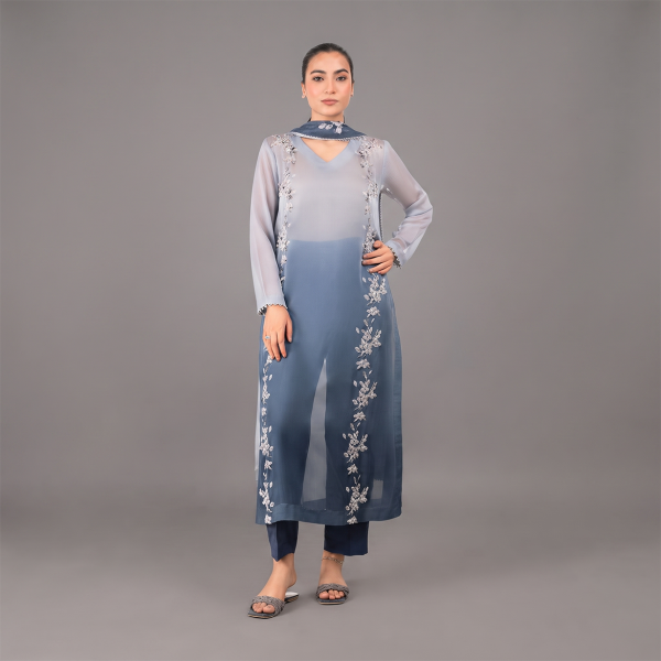 Silver Bloom Ombre Suit