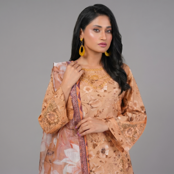 Peach Floral Embroidered Co-ord Set