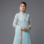 Elegant Powder Blue Embellished Anarkali Suit Set