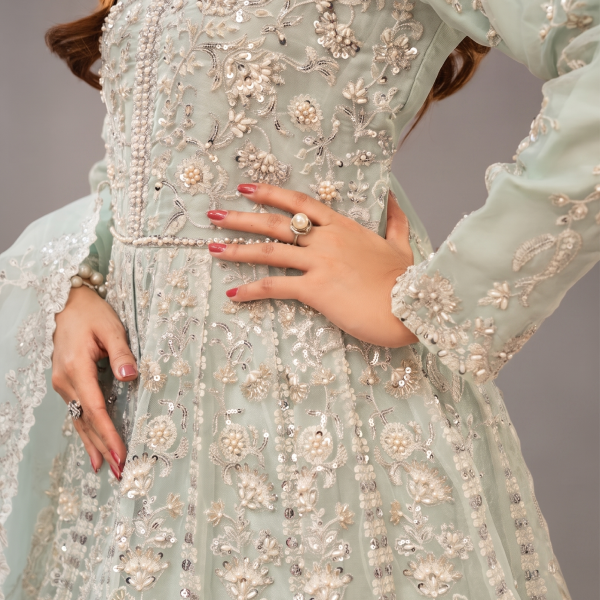 Celestial Mint Hand-Embellished Maxi Gown