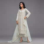 Mint Green Embroidered Net Kurta Suit