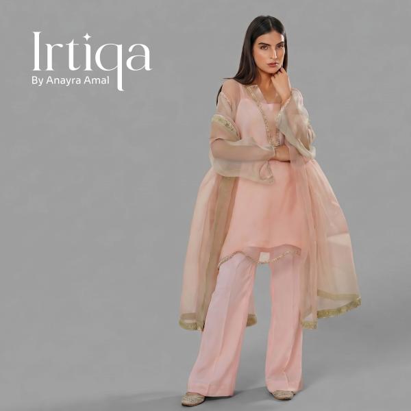 Pastel Luminescence Sheer Organza Co-ord Set with Gota Trims.