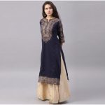 Navy and Gold Embroidered Kurta Lehenga Set