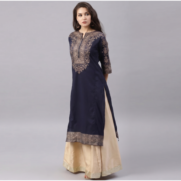 Navy and Gold Embroidered Kurta Lehenga Set