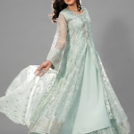Mint Green Minimalist Embroidered Organza Co-ord Set