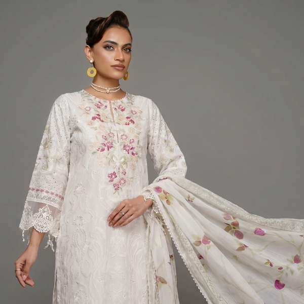 Ivory Floral Embroidered Lawn Coordinate Set