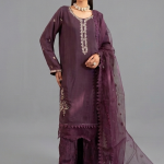 Grape Purple Embellished Kurta with Matching Wide-Leg Trousers